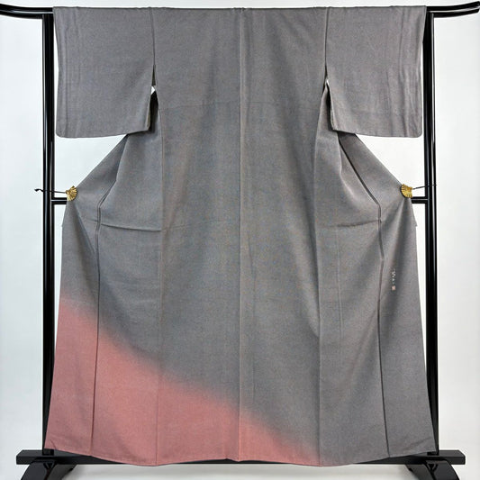 【美品】 付下 身長160.5cm 袖長64cm M 雙層 落款あり 大小霰 漸層 灰紫 純蠶絲 秀品級