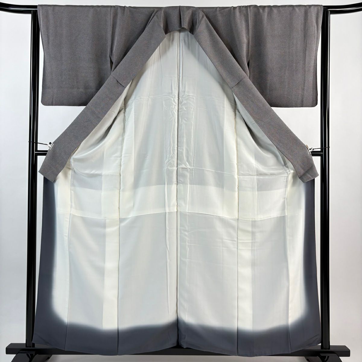 【美品】 付下 身長160.5cm 袖長64cm M 雙層 落款あり 大小霰 漸層 灰紫 純蠶絲 秀品級