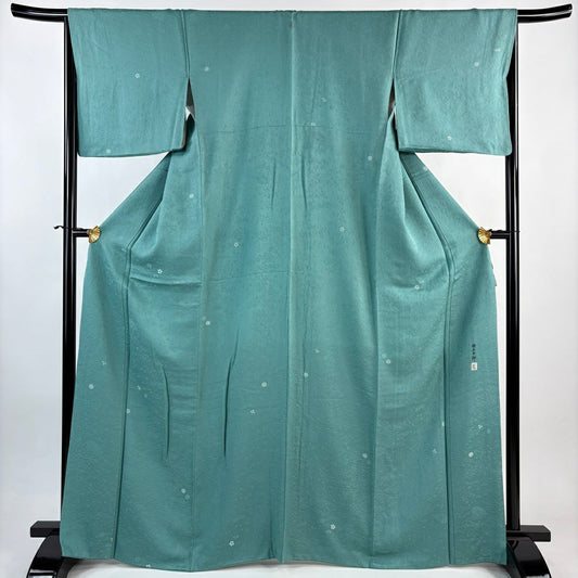 小紋 身長165.5cm 袖長66.5cm M 雙層 落款あり 松樹 梅花 薄綠 純蠶絲 秀品級 一つ紋