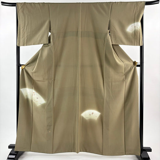 付下 身長164.5cm 袖長67cm M 雙層 扇子面 寶物滿載 刺繡 金線 灰茶 純蠶絲 優品級