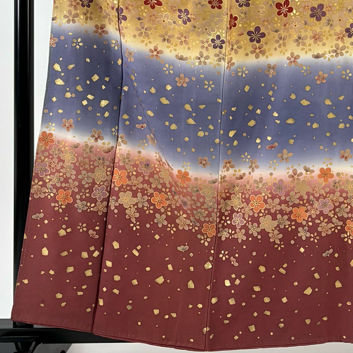 訪問服 身長159.5cm 袖長64cm M 雙層 梅花 金金箔散佈 金銀彩 漸層 灰紫 純蠶絲 優品級