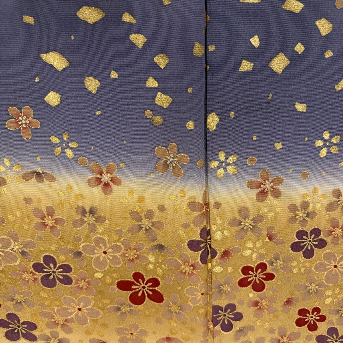 訪問服 身長159.5cm 袖長64cm M 雙層 梅花 金金箔散佈 金銀彩 漸層 灰紫 純蠶絲 優品級