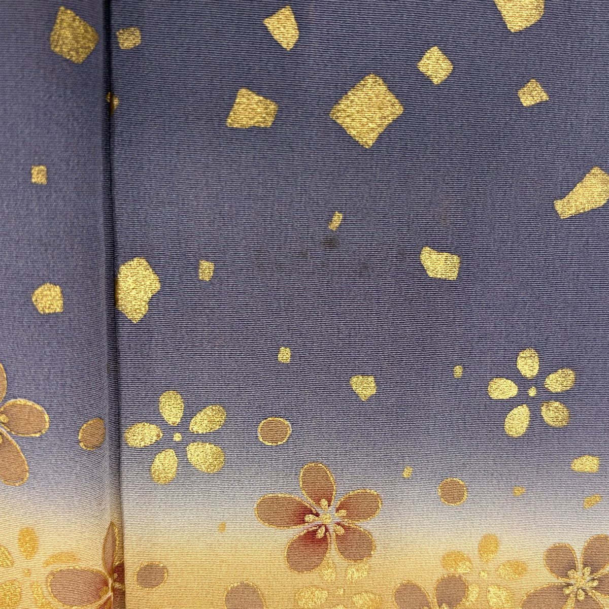訪問服 身長159.5cm 袖長64cm M 雙層 梅花 金金箔散佈 金銀彩 漸層 灰紫 純蠶絲 優品級