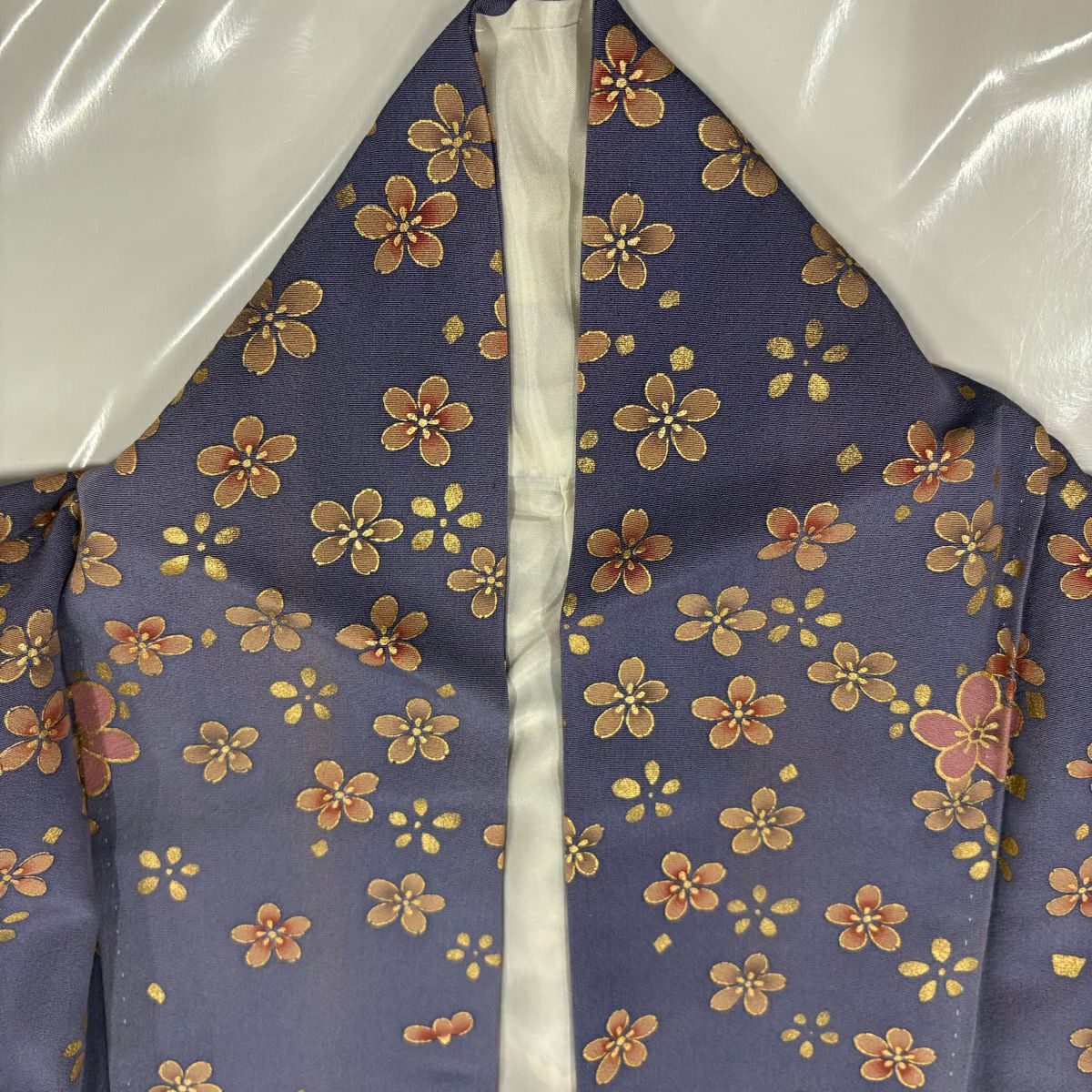 訪問服 身長159.5cm 袖長64cm M 雙層 梅花 金金箔散佈 金銀彩 漸層 灰紫 純蠶絲 優品級