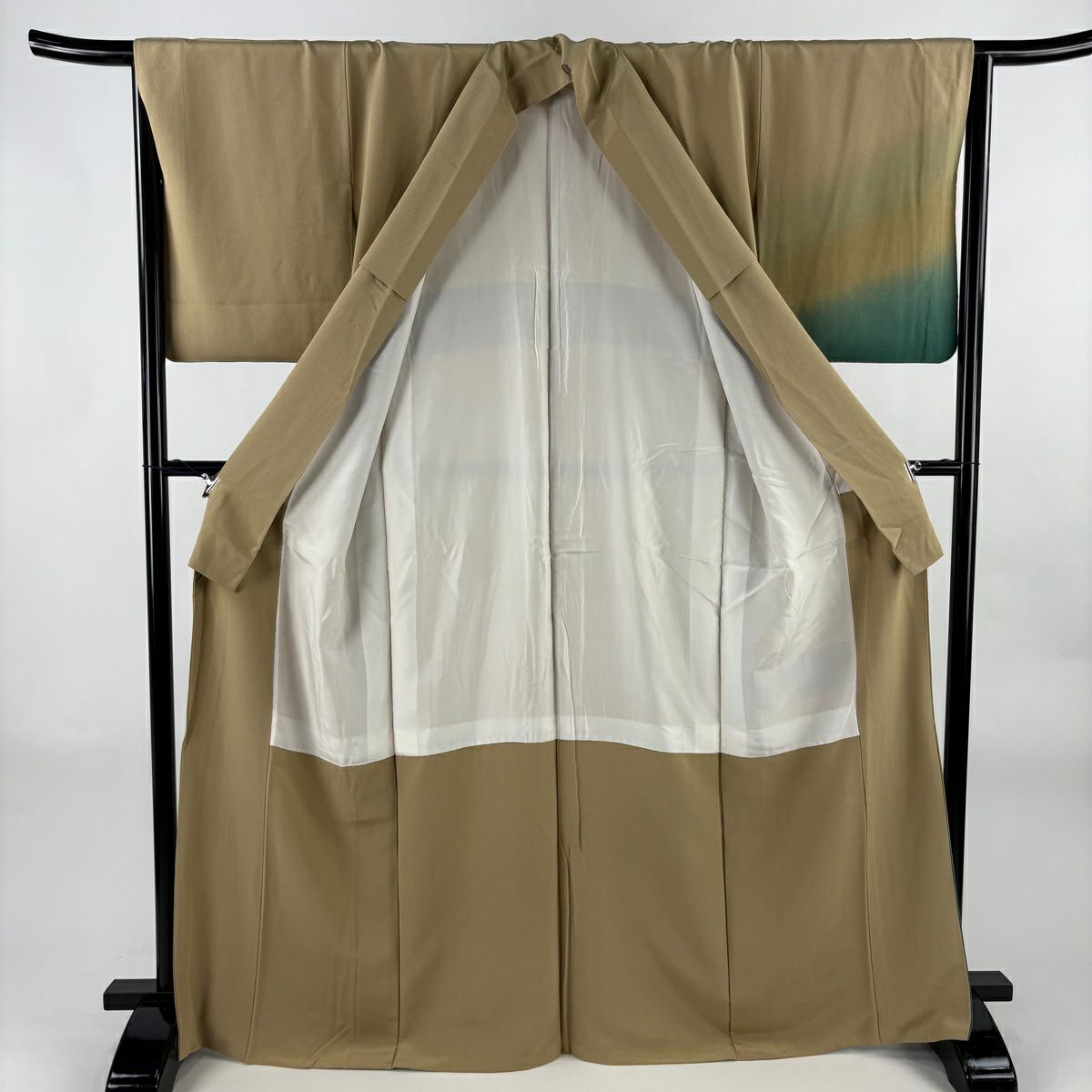 付下 身長167cm 袖長65cm M 雙層 色紙 花鳥 金銀彩 漸層 黃土 純蠶絲 優品級
