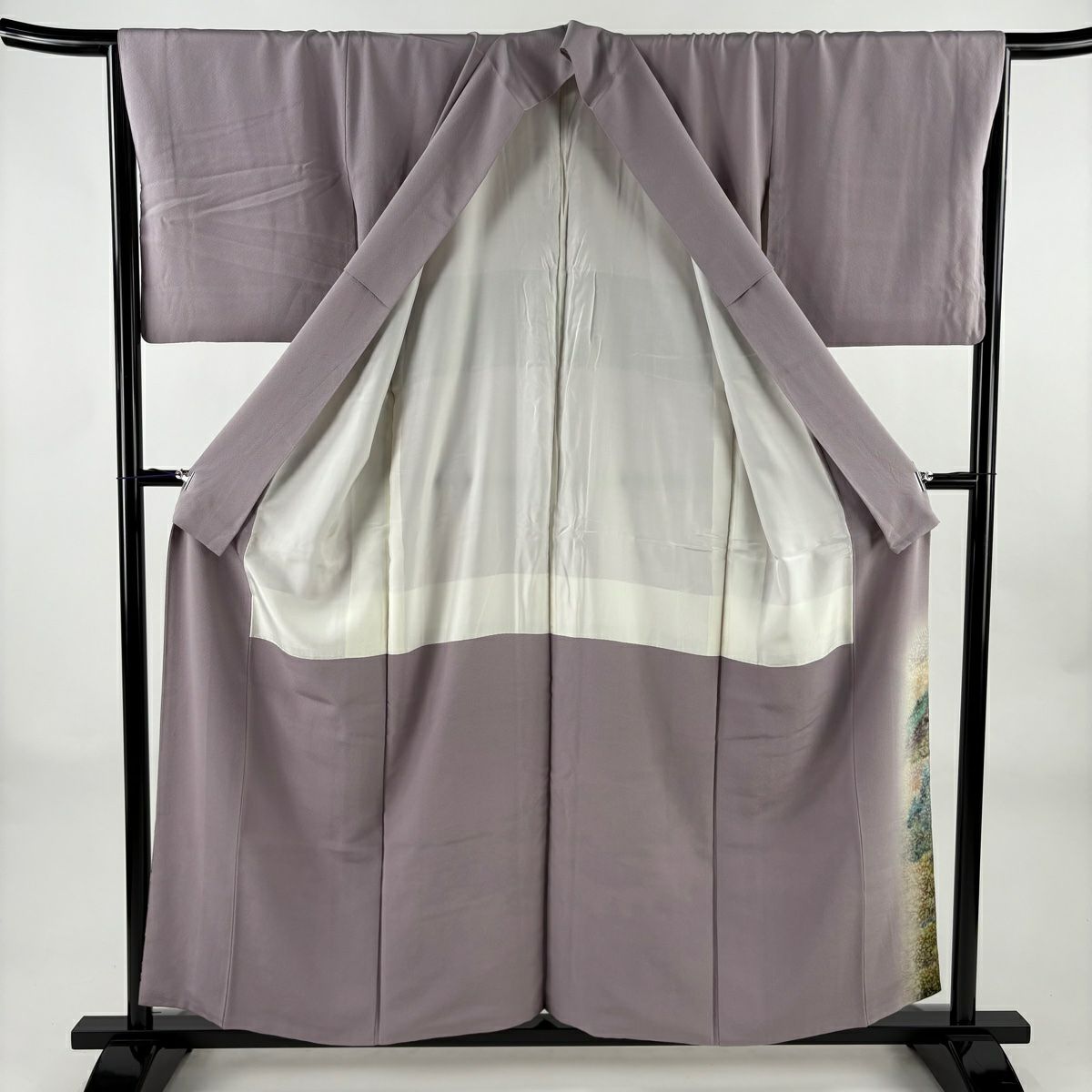 色留袖禮服 身長157cm 袖長65.5cm M 雙層 落款あり 山並 樹木 絞染 漸層 薄紫 純蠶絲 秀品級 一つ紋