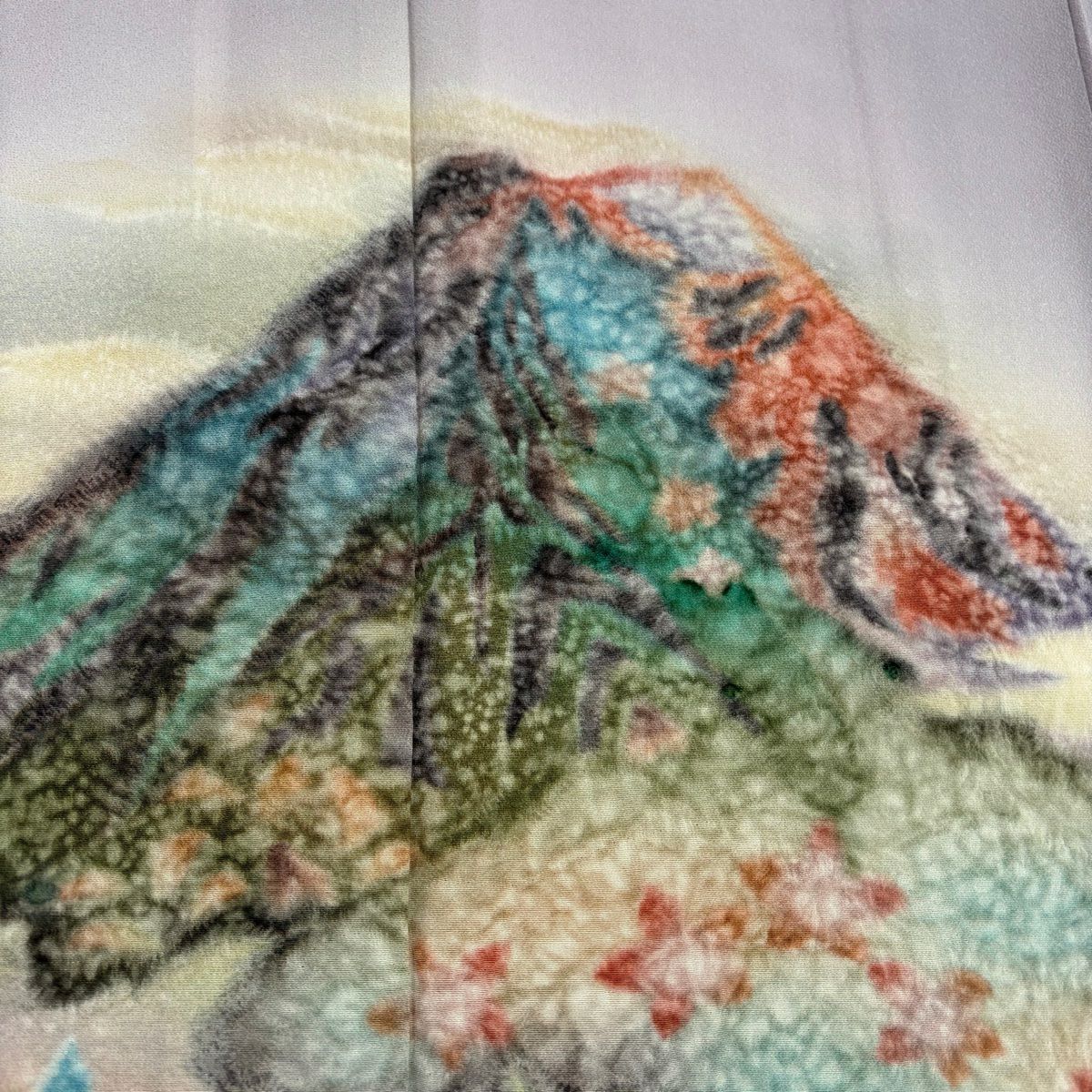 色留袖禮服 身長157cm 袖長65.5cm M 雙層 落款あり 山並 樹木 絞染 漸層 薄紫 純蠶絲 秀品級 一つ紋
