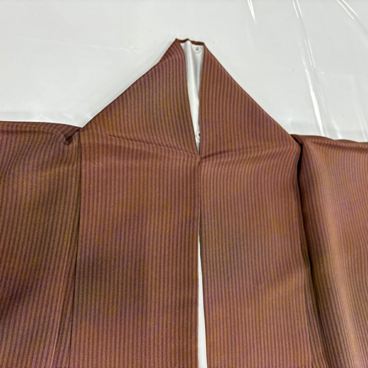 【美品】 付下 身長150.5cm 袖長64cm M 雙層 縞 幾何学模様 ぼかし 紅茶 純蠶絲 秀品級