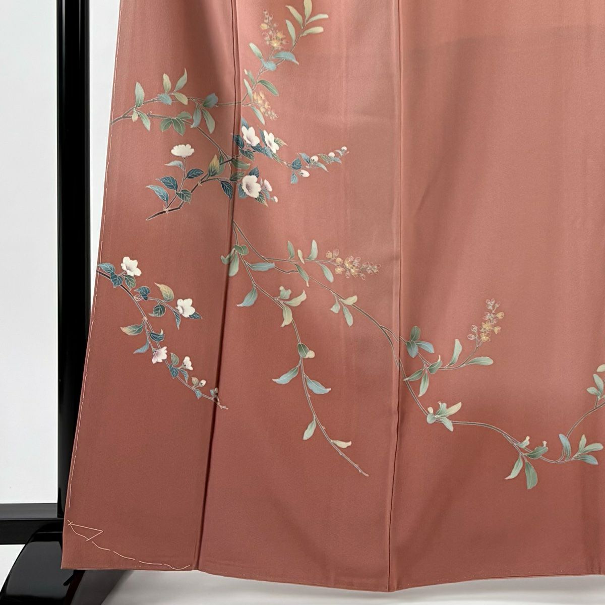 【美品】訪問服 身長163cm 袖長66cm M 雙層 落款あり 枝花 櫻花 粉紅 純蠶絲 秀品級