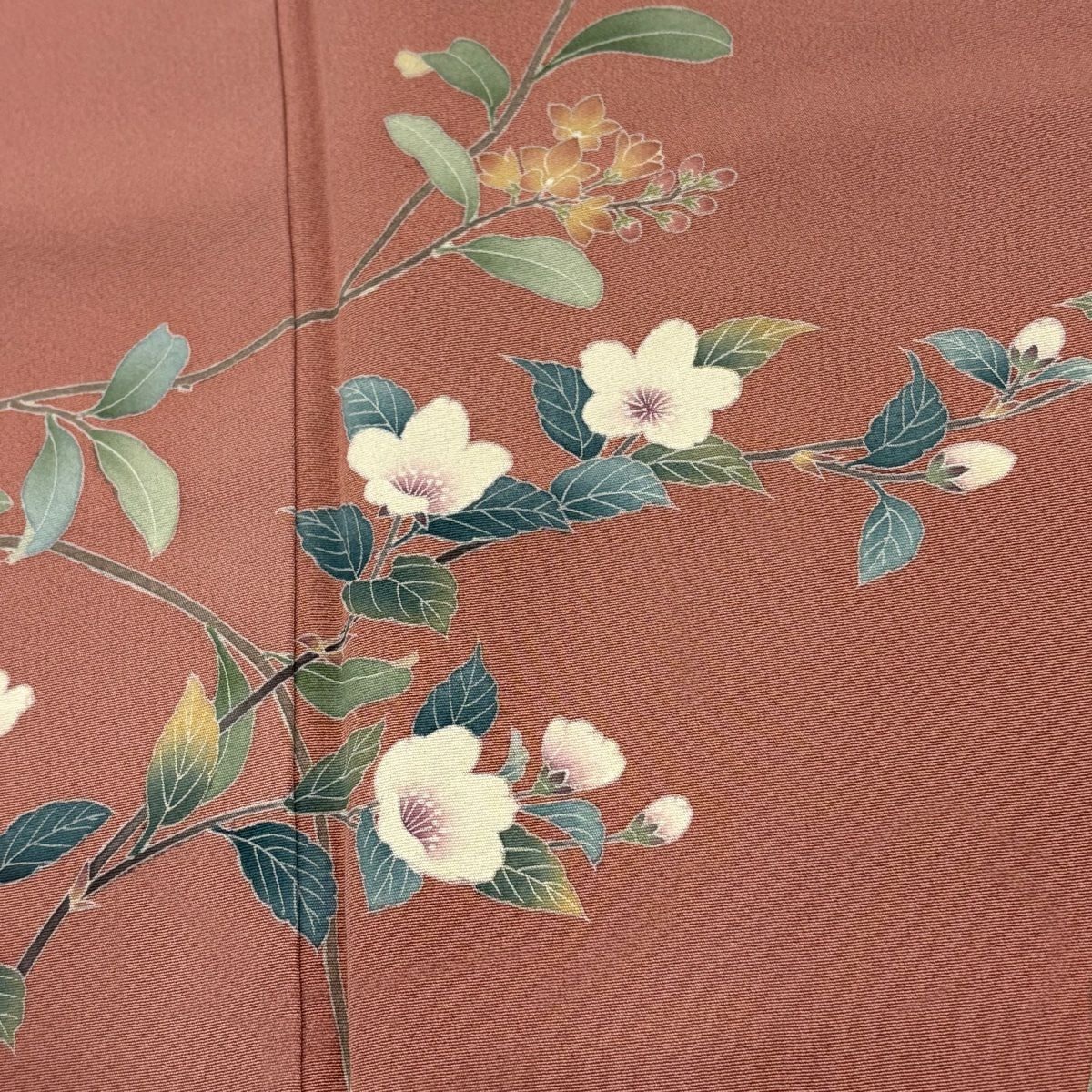 【美品】訪問服 身長163cm 袖長66cm M 雙層 落款あり 枝花 櫻花 粉紅 純蠶絲 秀品級