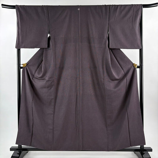 【美品】 小紋 身長160cm 袖長67cm M 雙層 斜條紋 紫 純蠶絲 優品級 一個紋