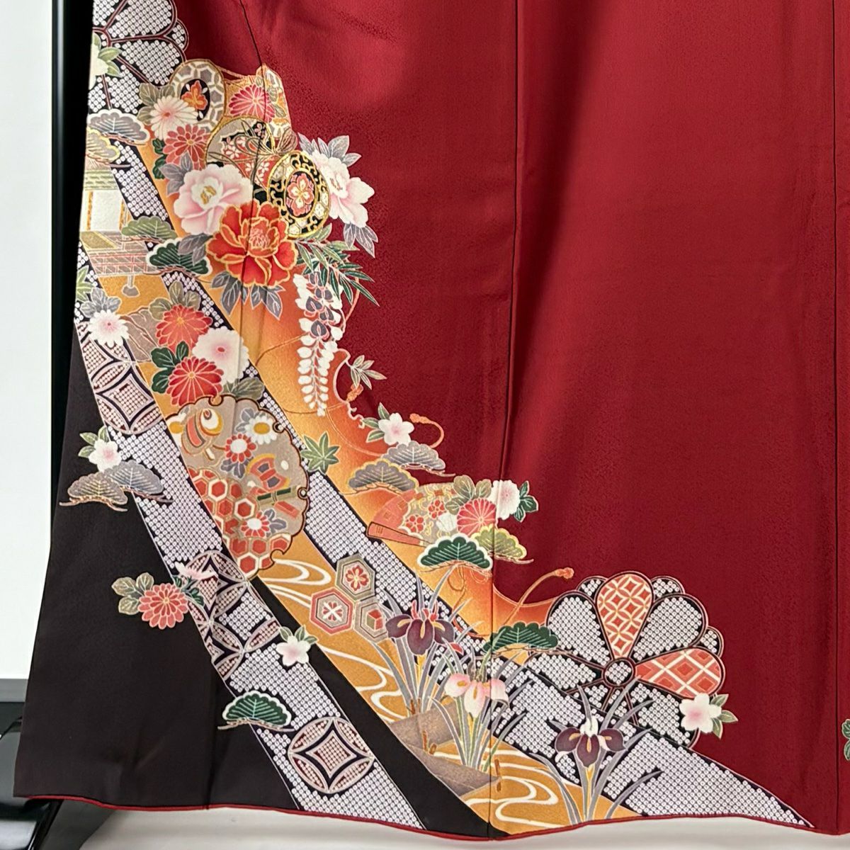 振袖禮服 身長165.5cm 袖長66.5cm M 雙層 鼓 雪輪 金絲 金銀彩 紅 純蠶絲 優品級
