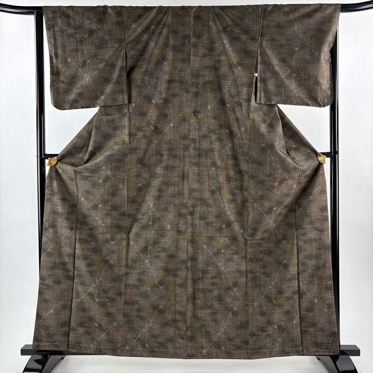 【美品】 紬織 身長163cm 袖長64.5cm M 雙層 ますいわ屋 枝葉 幾何學 灰茶 純蠶絲 秀品級