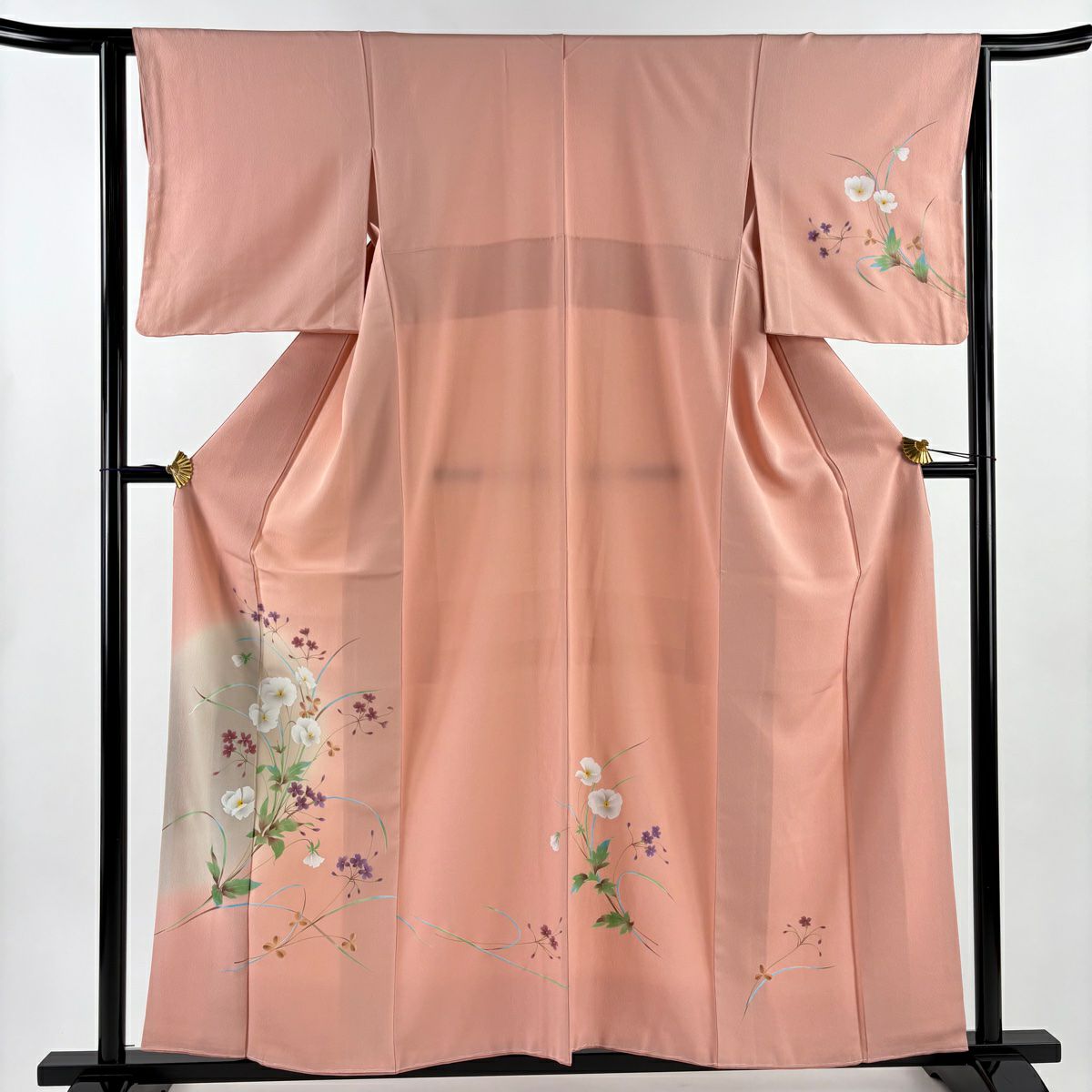 【美品】 付下 身長157.5cm 袖長63.5cm S 雙層 草花紋紋 漸層 染分 粉紅 純蠶絲 優品級