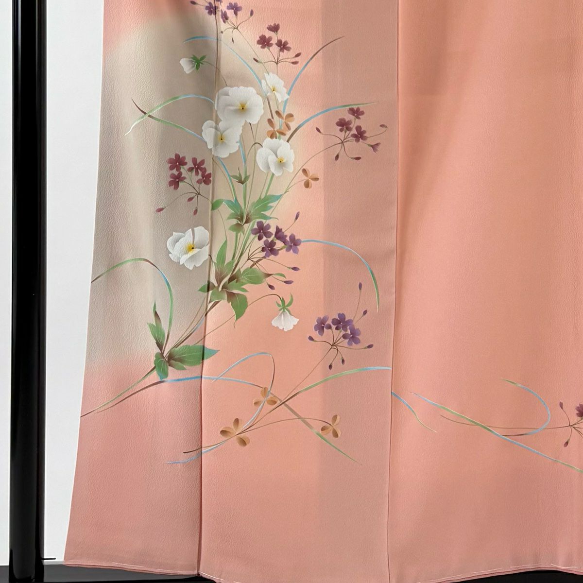 【美品】 付下 身長157.5cm 袖長63.5cm S 雙層 草花紋紋 漸層 染分 粉紅 純蠶絲 優品級