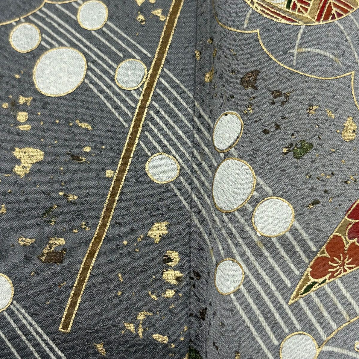 付下 身長158cm 袖長62.5cm S 雙層 風車 手毬 金銀彩 漸層 灰 純蠶絲 優品級