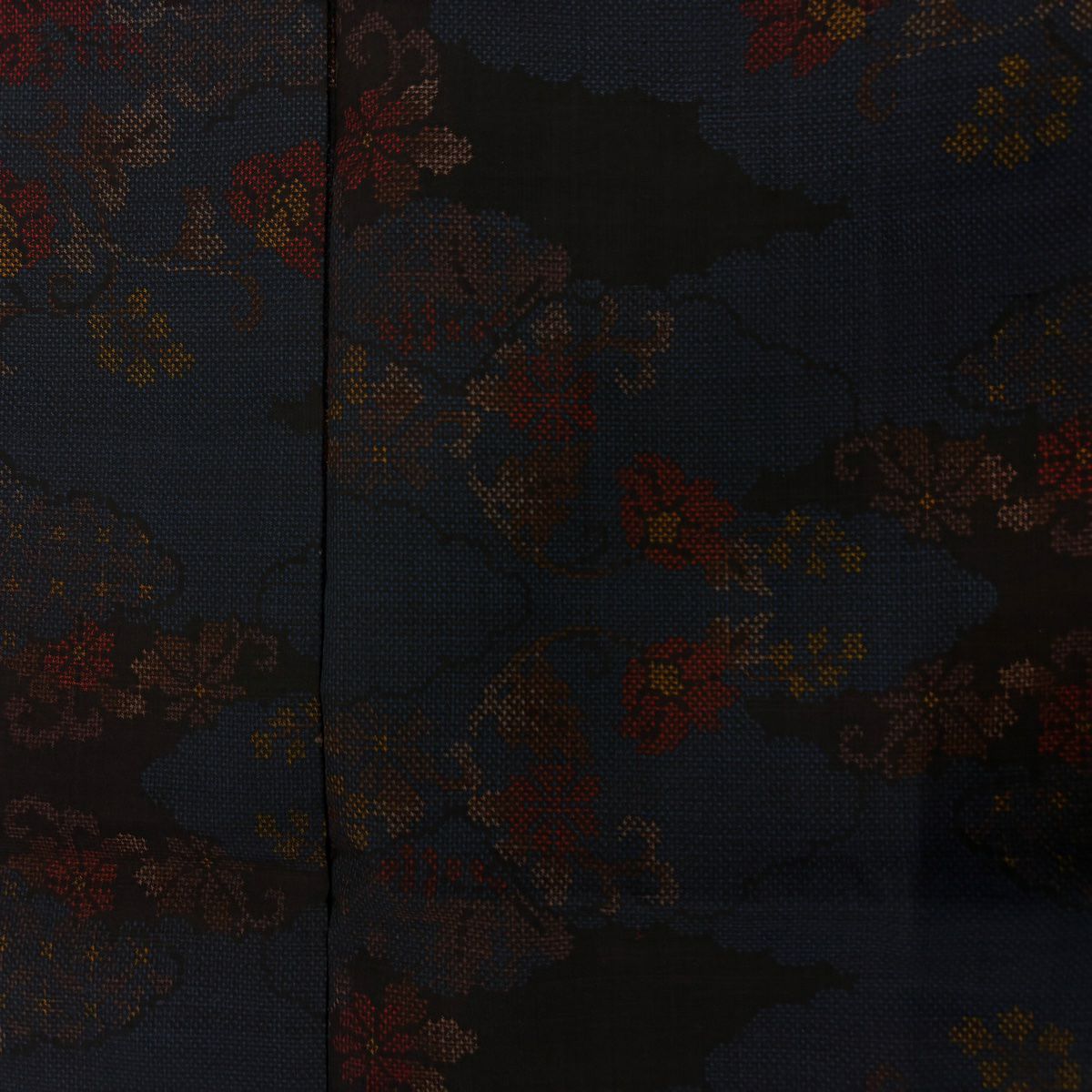 【美品】 大島紬織 身長158cm 袖長62.5cm S 雙層 純泥染 證書あり 花唐草紋 雲文 深藍 純蠶絲 秀品級