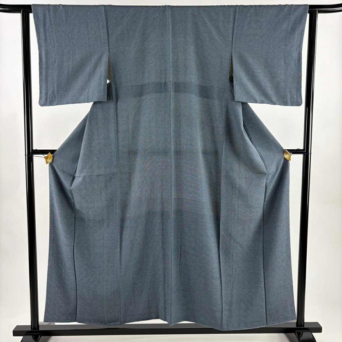 【美品】 小紋 身長156.5cm 袖長62cm S 雙層 龜甲 幾何學圖案 深藍 純蠶絲 秀品級