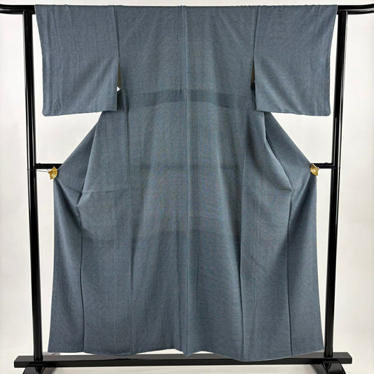 【美品】 小紋 身長156.5cm 袖長62cm S 雙層 龜甲 幾何學圖案 深藍 純蠶絲 秀品級