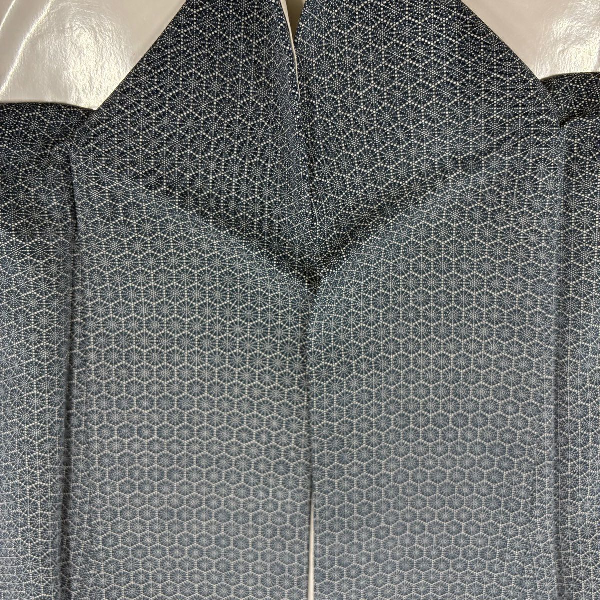【美品】 小紋 身長156.5cm 袖長62cm S 雙層 龜甲 幾何學圖案 深藍 純蠶絲 秀品級