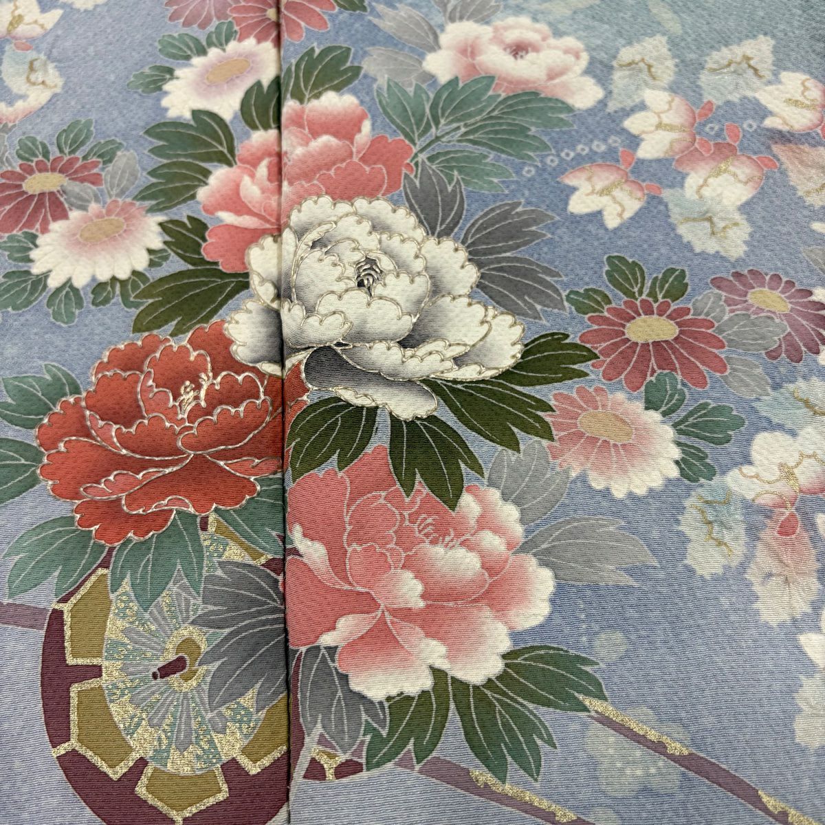 訪問服 身長156.5cm 袖長61.5cm S 雙層 花車 流水 金彩裝飾 絞染 淺綠 純蠶絲 優品級