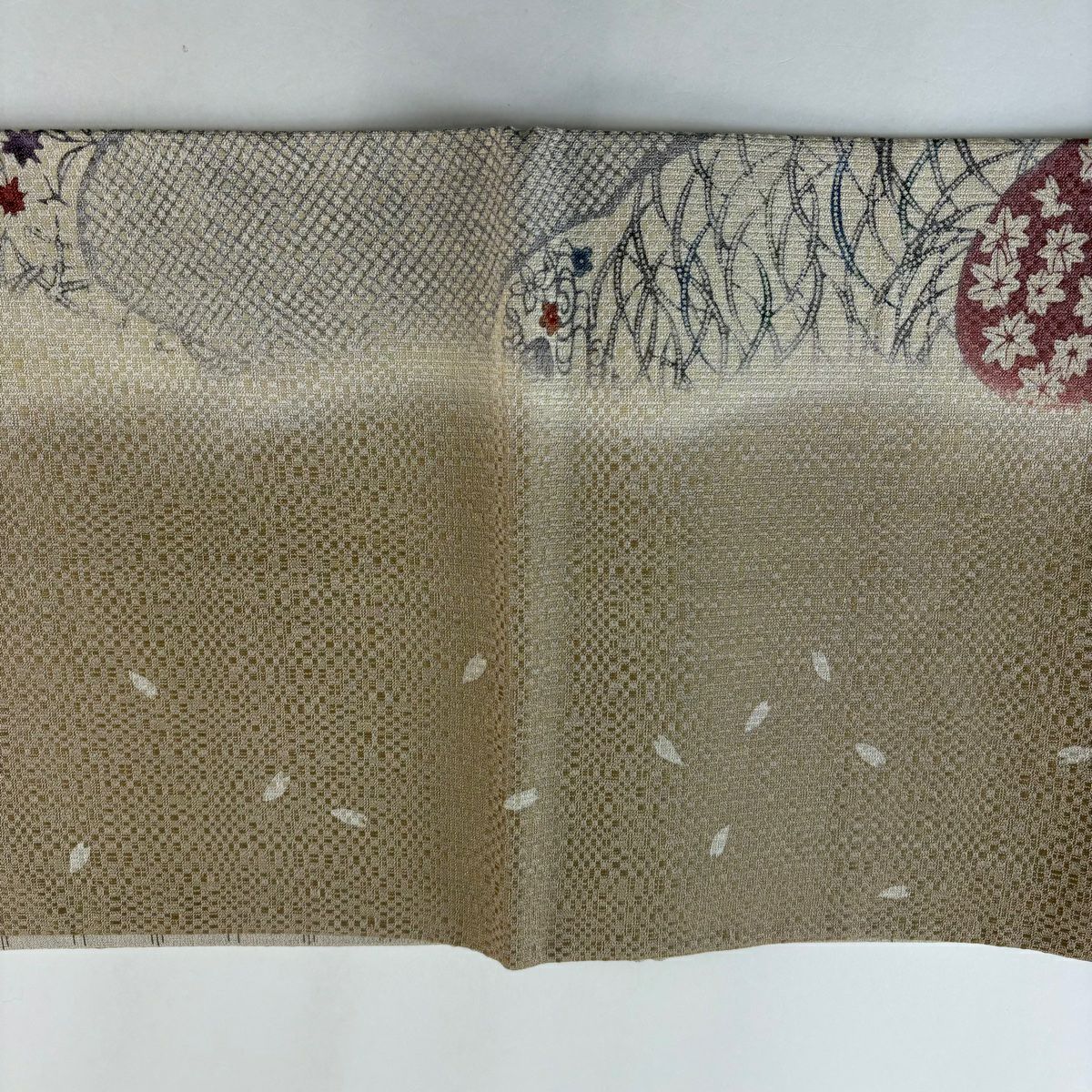 【美品】 袋帶 名品級 風景 建物 薄茶 純蠶絲