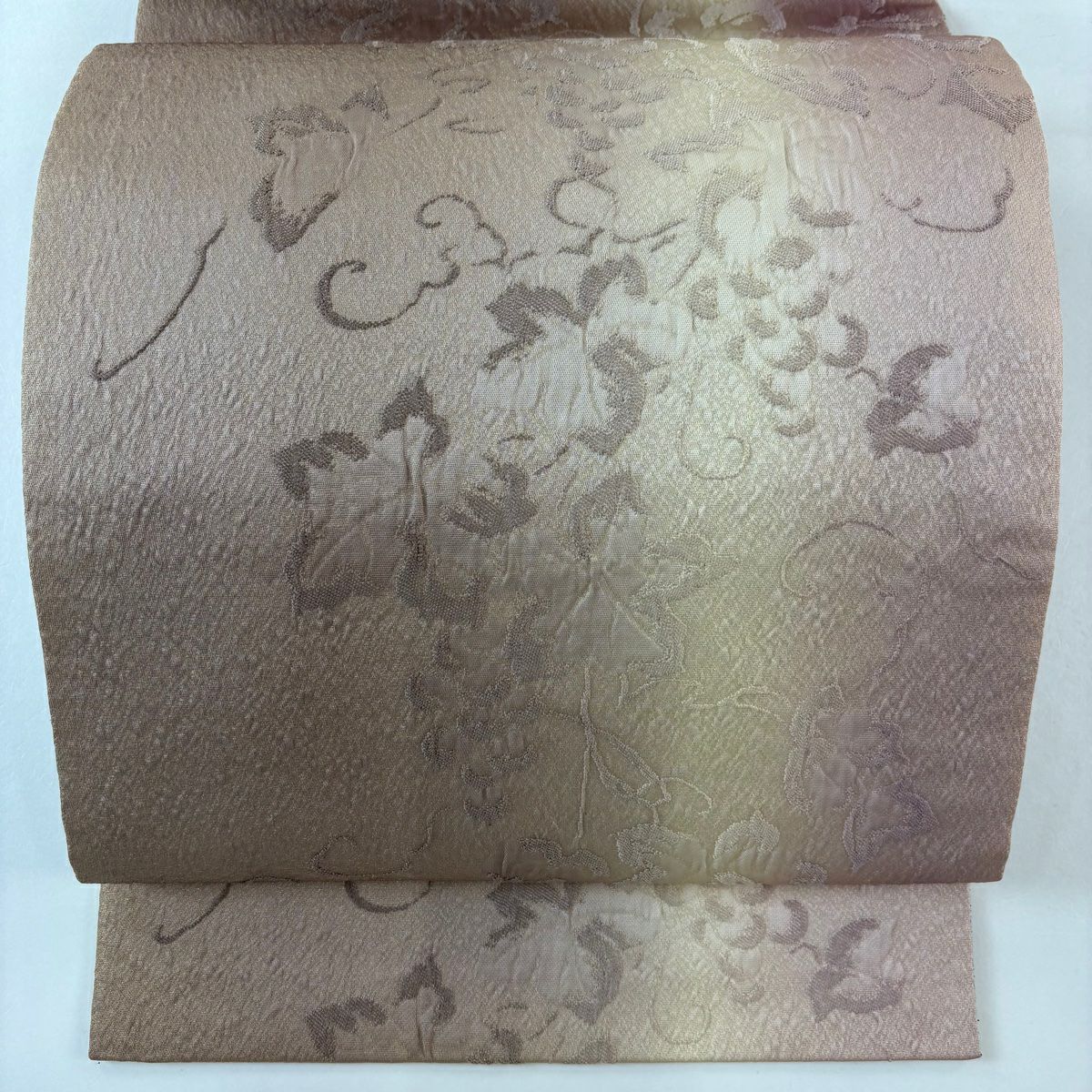 【美品】 袋帶 名品級 雙面條紋 茶 全通 純蠶絲