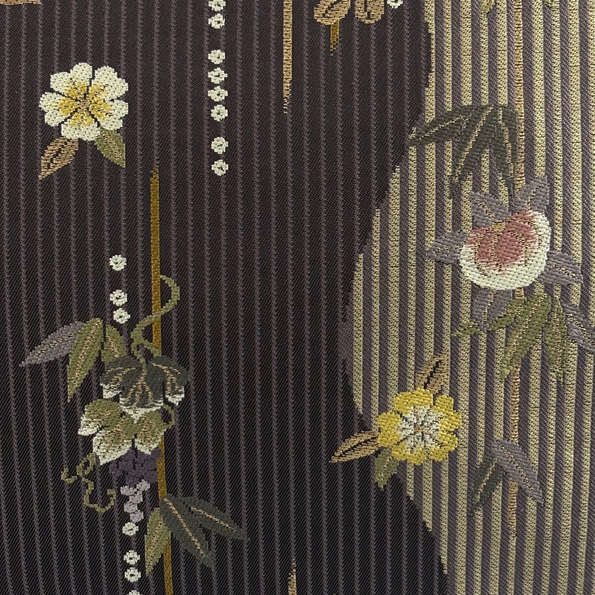 【美品】 袋帶 名品級 大和 櫻花 葡萄 金絲 刺繡 灰紫 六通 純蠶絲