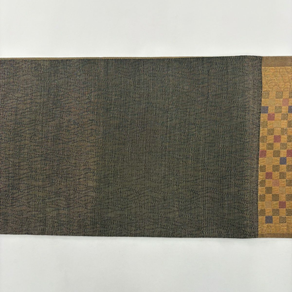 【美品】 袋帶 名品級 市松樹 金絲 金金箔 金茶 六通 純蠶絲