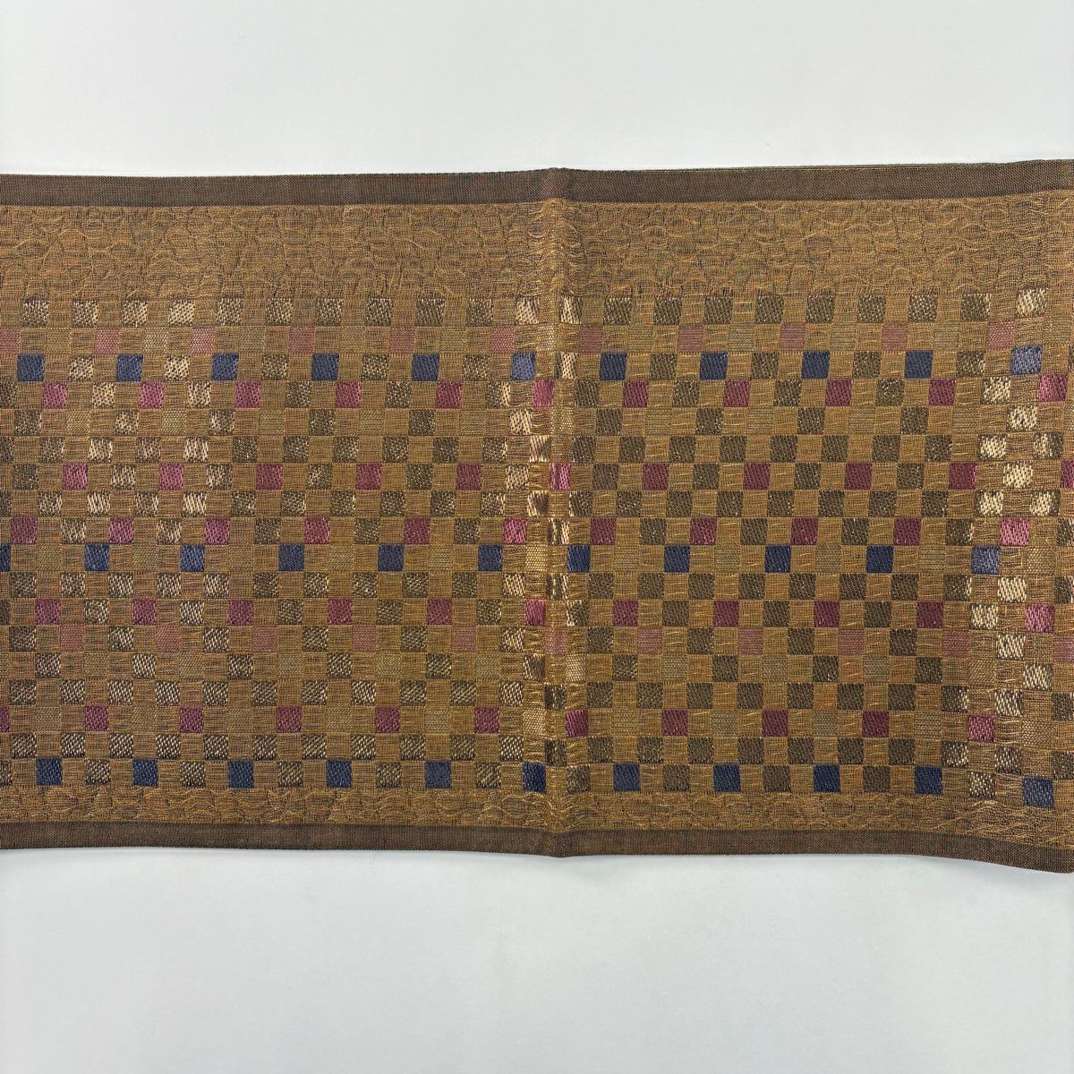 【美品】 袋帶 名品級 市松樹 金絲 金金箔 金茶 六通 純蠶絲