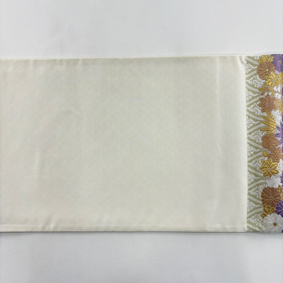【美品】 袋帶 名品級 松樹竹子梅花 立涌 金絲 唐織 灰白 六通 純蠶絲