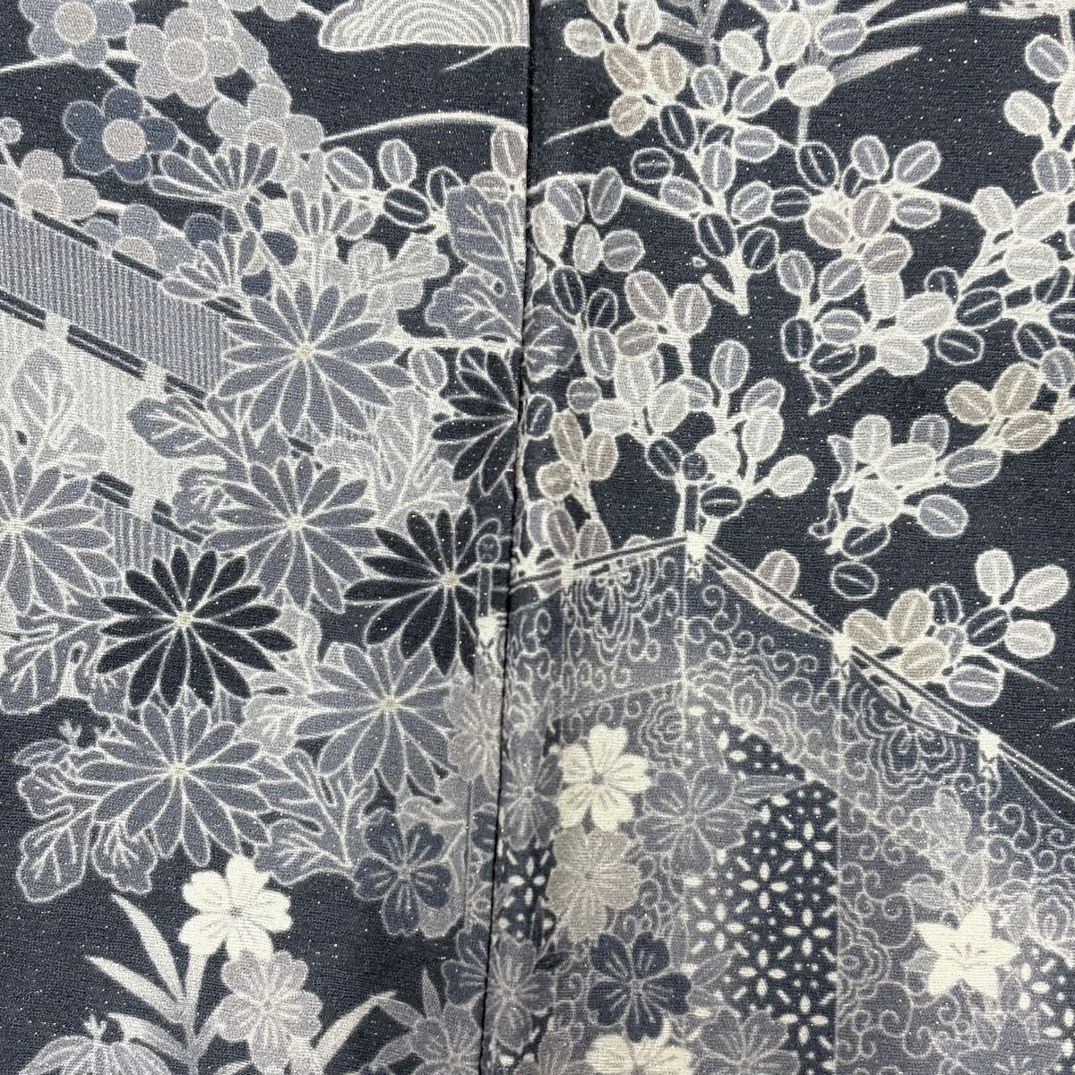 訪問服 身長158cm 袖長67.5cm L 雙層 建物 松樹竹子梅花 金銀彩 灰 純蠶絲 名品級