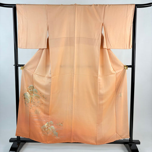 付下 身長157cm 袖長64cm M 雙層 和田光正 落款御所車 松樹竹子梅花 金銀彩 漸層 橙色 純蠶絲 名品級