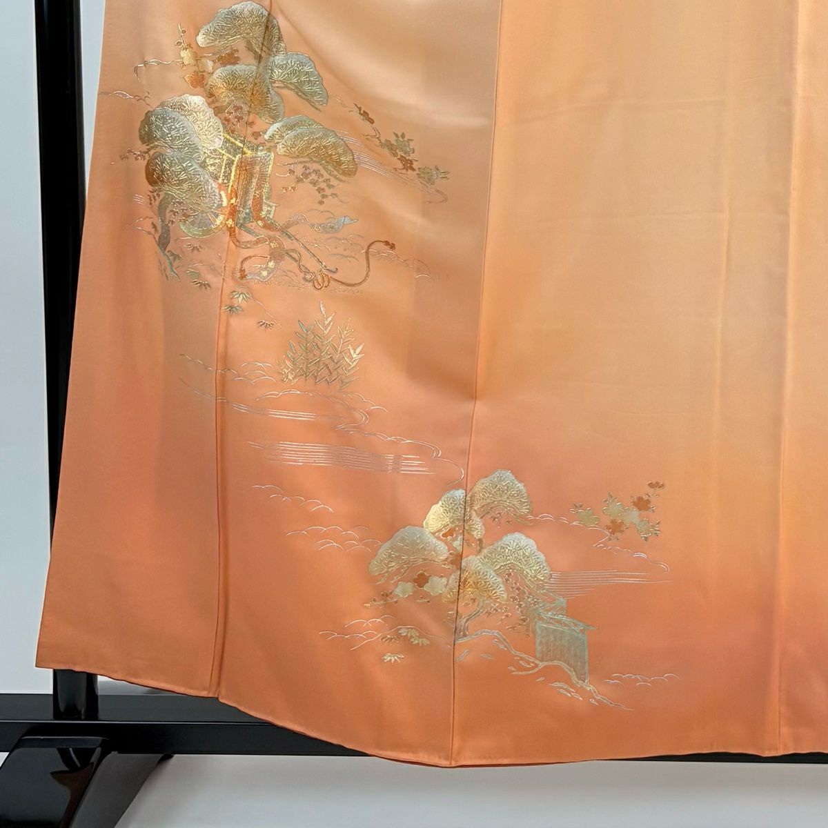 付下 身長157cm 袖長64cm M 雙層 和田光正 落款御所車 松樹竹子梅花 金銀彩 漸層 橙色 純蠶絲 名品級