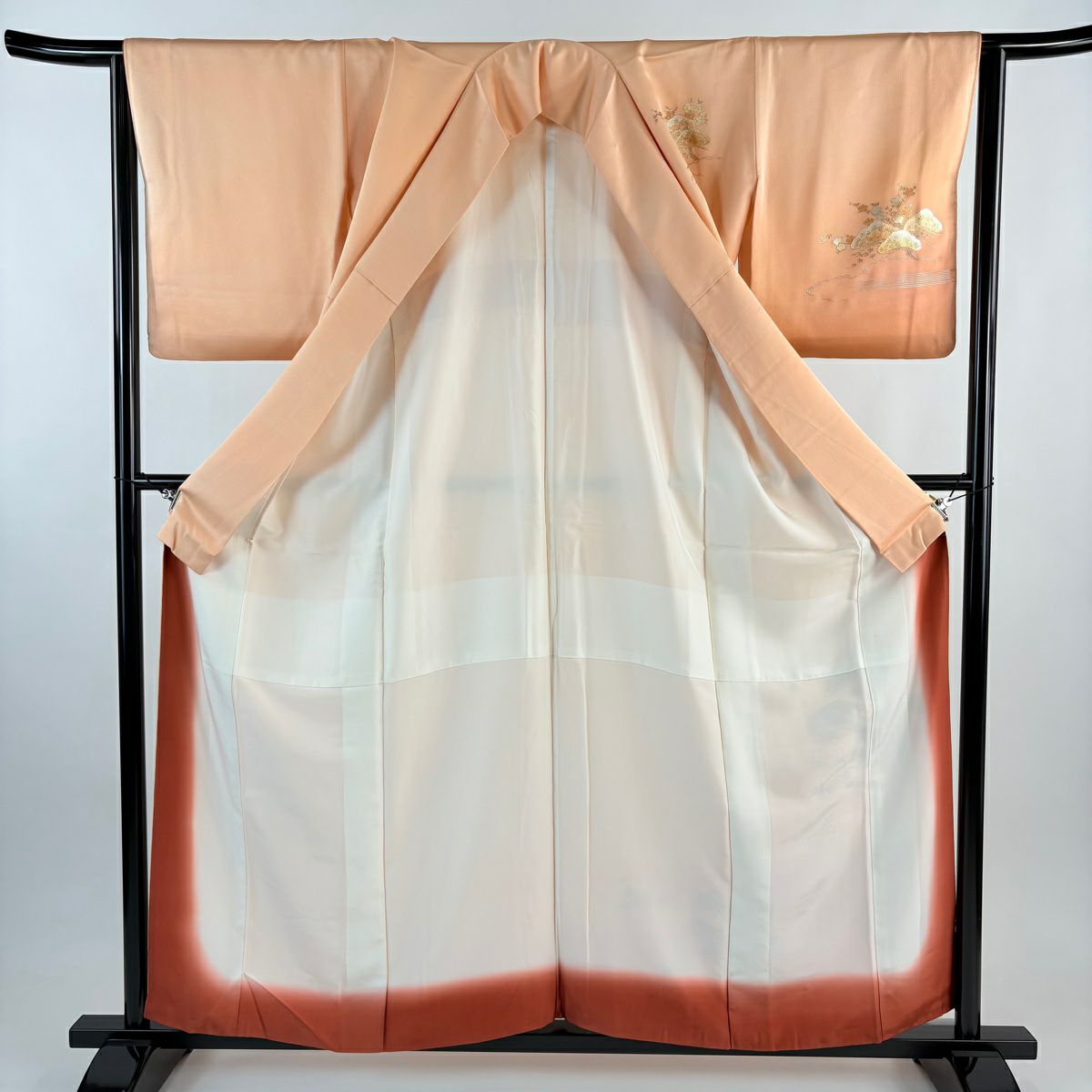 付下 身長157cm 袖長64cm M 雙層 和田光正 落款御所車 松樹竹子梅花 金銀彩 漸層 橙色 純蠶絲 名品級