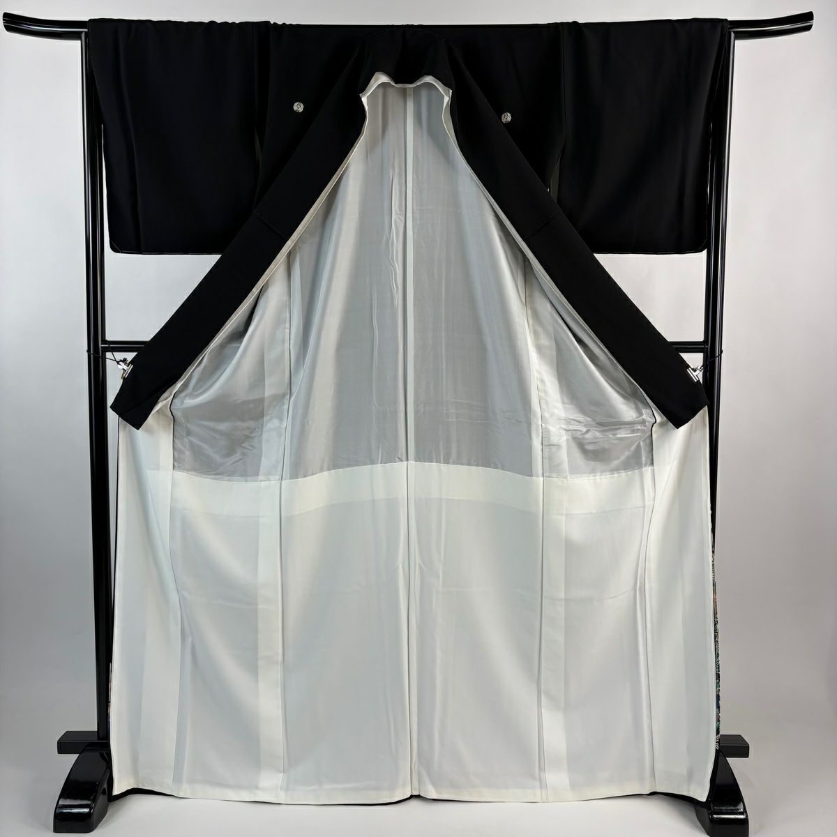 黑留袖禮服 身長168.5cm 袖長66.5cm M 雙層 附款式 松樹 梅花 黑 純蠶絲 名品級