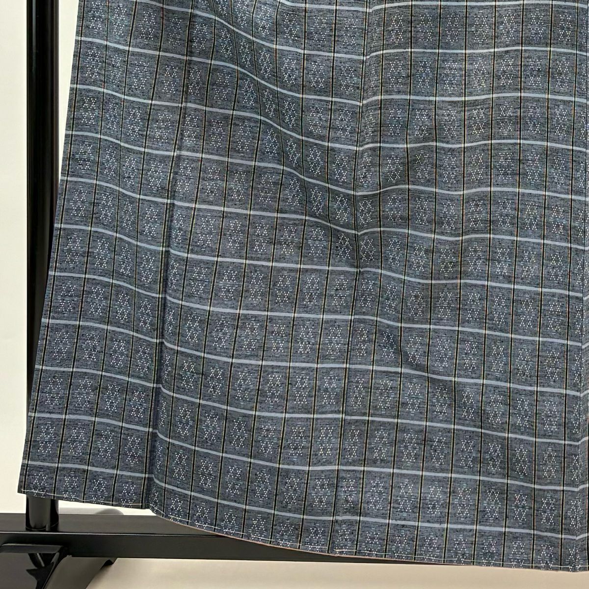 【美品】 紬織 身長158.5cm 袖長63cm S 雙層 格子 幾何學 青灰 純蠶絲 名品級