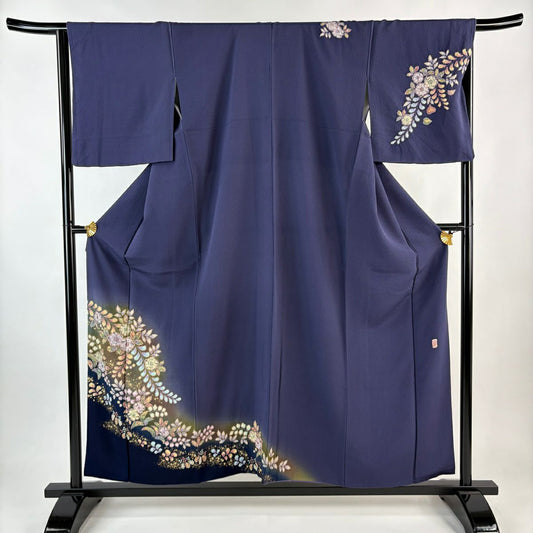 付下 身長156cm 袖長66.5cm M 雙層 翠山工房 大和 落款あり 辻花染 金銀彩 漸層 青紫 純蠶絲 名品級