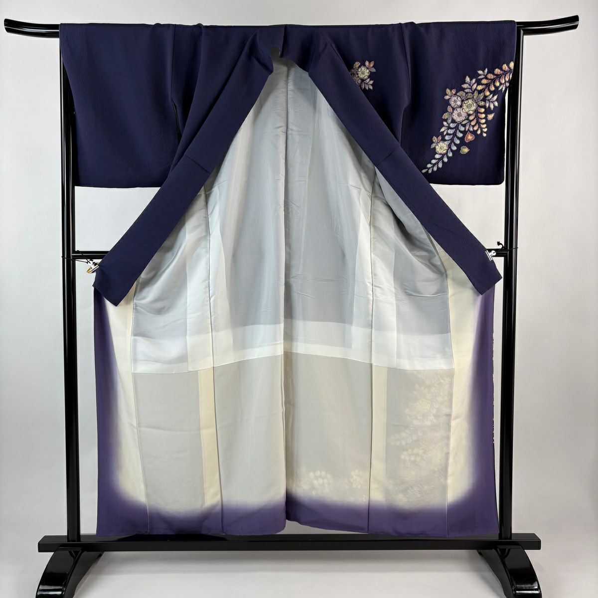 付下 身長156cm 袖長66.5cm M 雙層 翠山工房 大和 落款あり 辻花染 金銀彩 漸層 青紫 純蠶絲 名品級