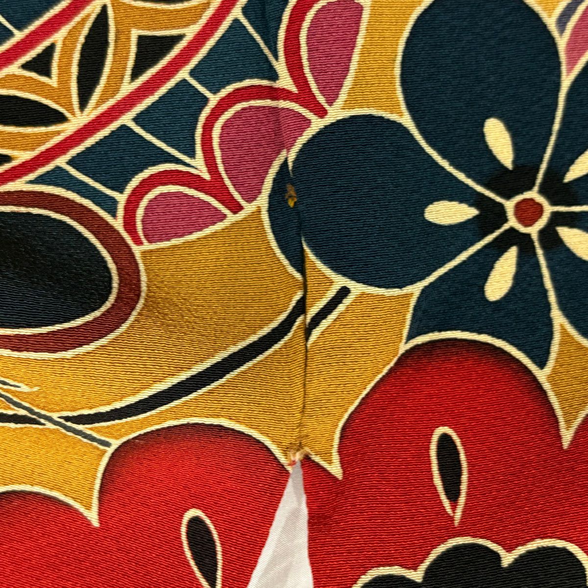 【美品】振袖禮服 身長162cm 袖長68cm L 雙層 松樹竹子梅花 手鞠 漸層 染分 山吹茶 純蠶絲 名品級