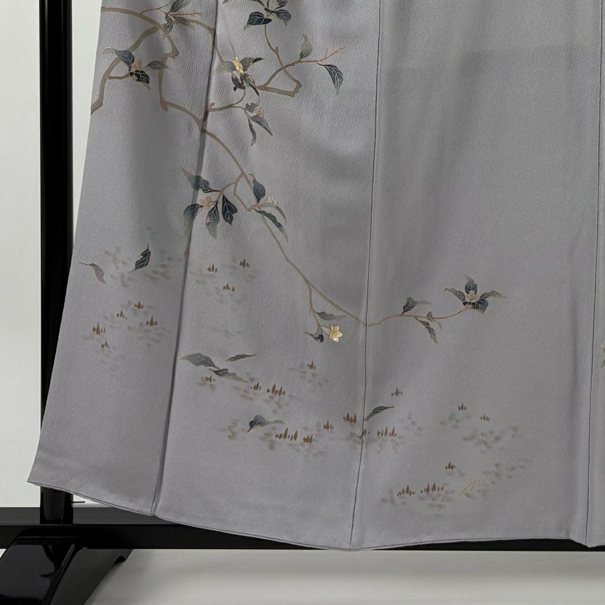 【美品】訪問服 身長157cm 袖長64.5cm M 雙層 枝花 螺鈿 金彩裝飾 灰紫 純蠶絲 名品級