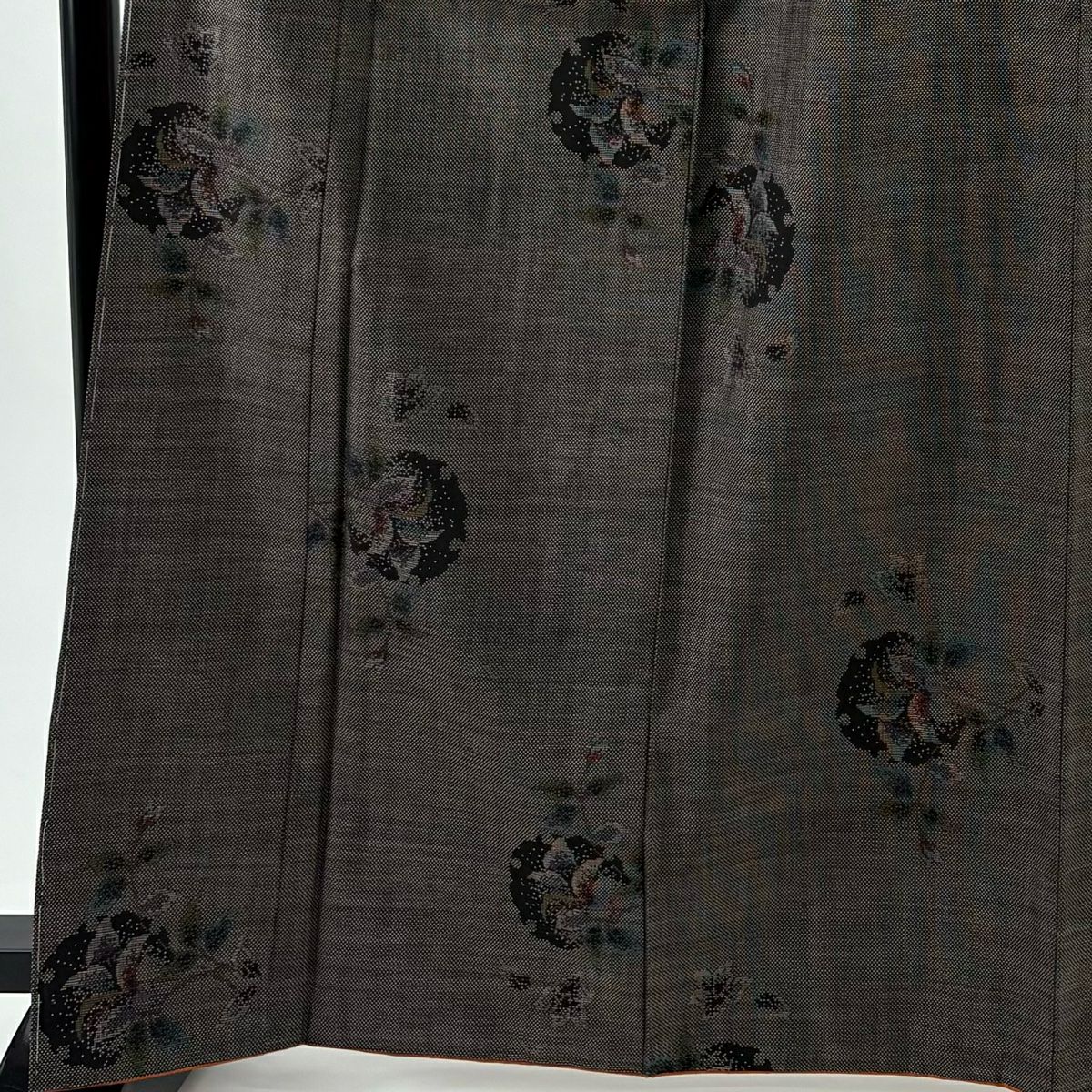【美品】 大島織 身長166.5cm 袖長66.5cm M 雙層 純泥染 證書附帶 雪輪 草花紋紋 焦茶 純蠶絲 名品級
