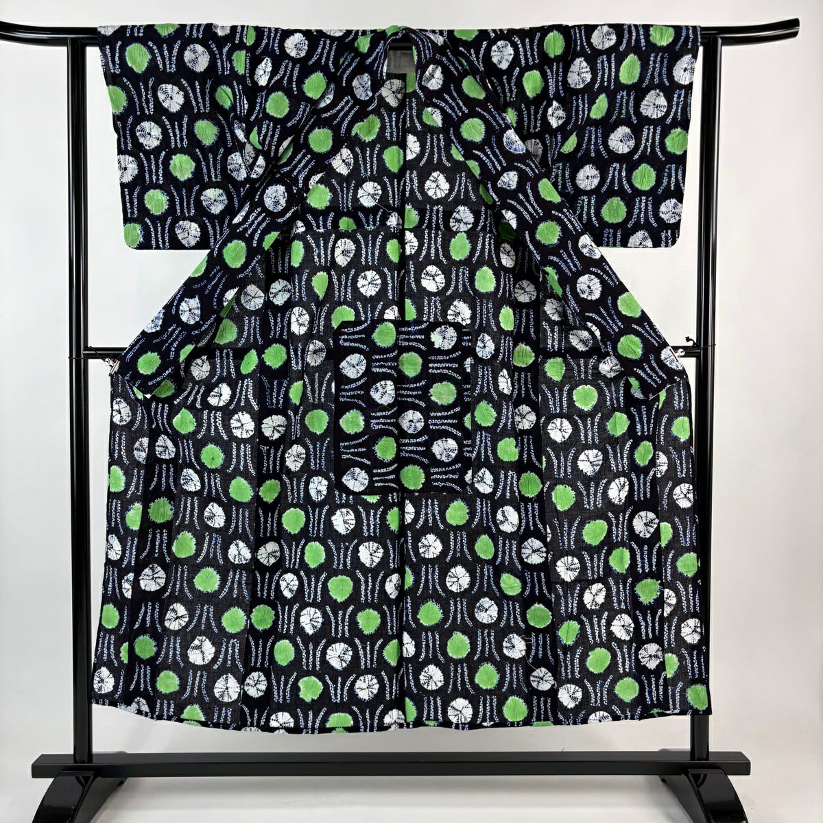 【美品】 浴衣 身長152.5cm 袖長61cm S 絞染浴衣 幾何學 深藍 棉 名品級