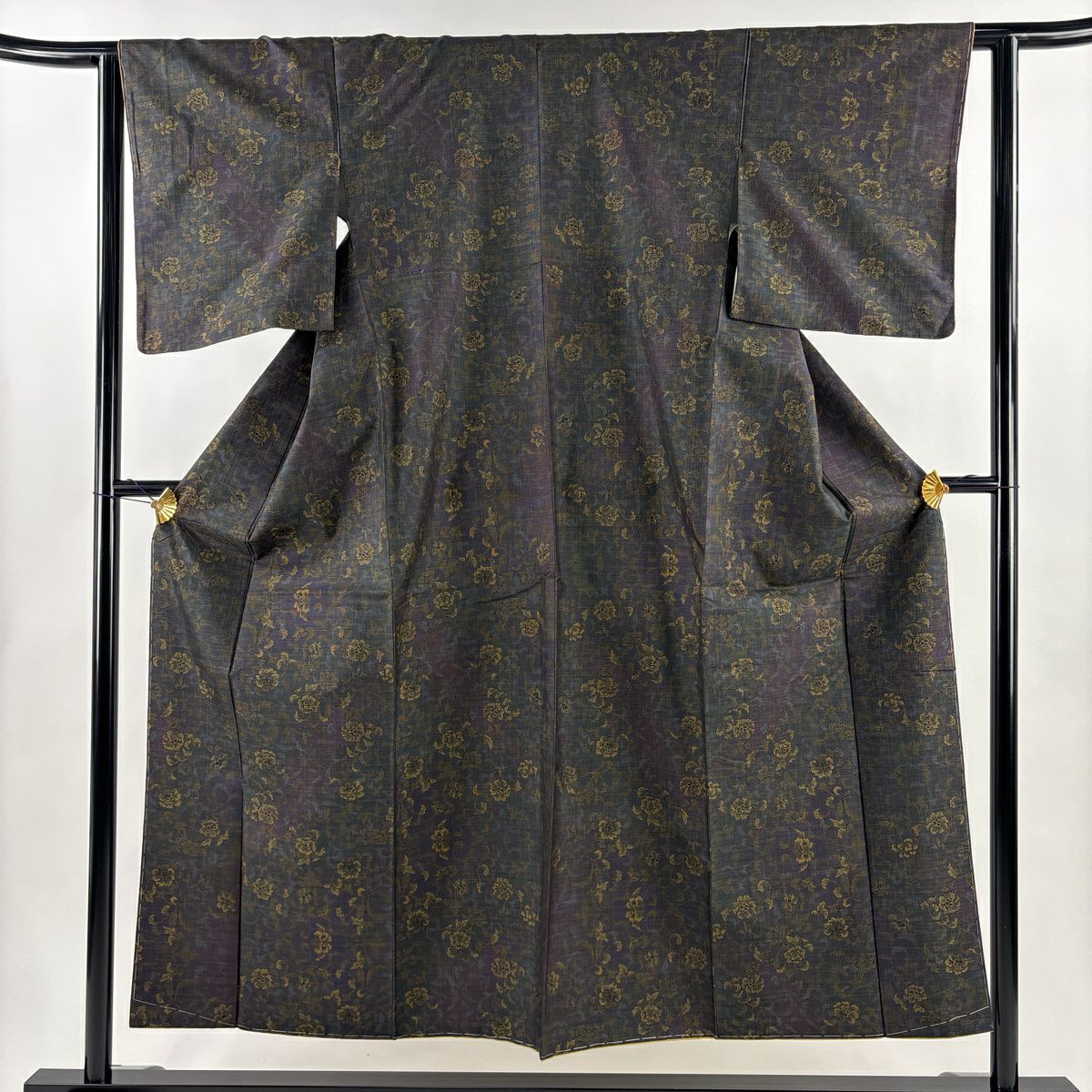 【美品】 紬織 身長152.5cm 袖長62.5cm S 雙層 草花紋 茶紫 純蠶絲 名品級