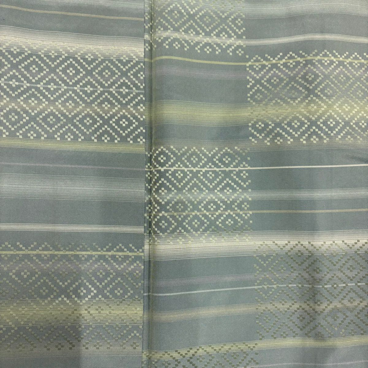 小紋 身長155.5cm 袖長64cm M 單層 紬織織 菱紋 縞紋 刺繡 灰綠 純蠶絲 名品級