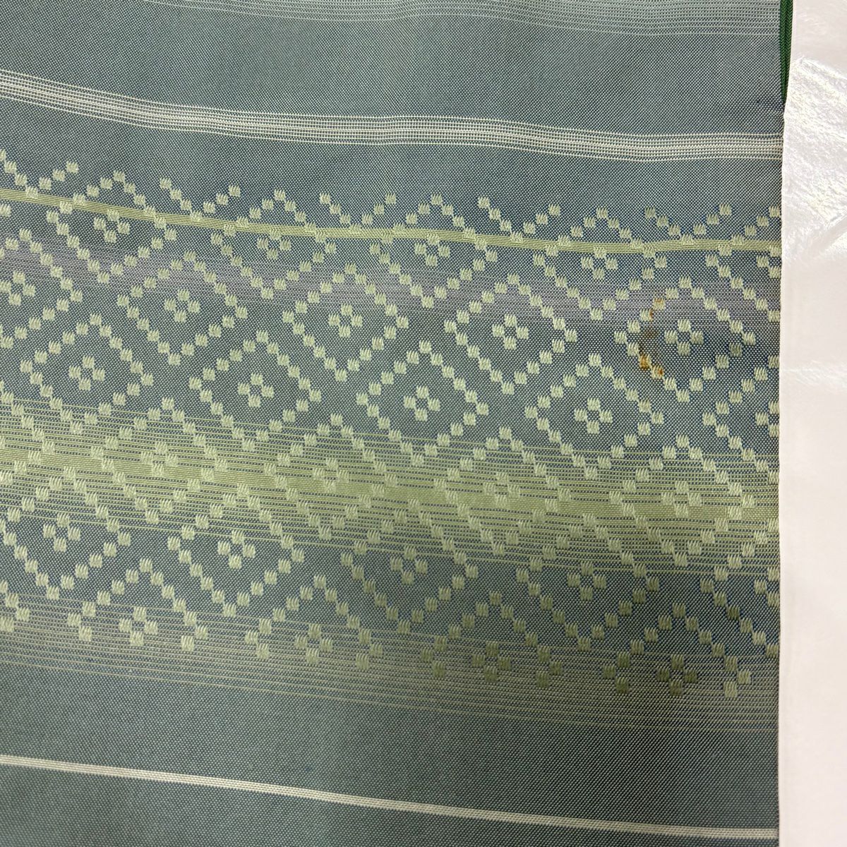 小紋 身長155.5cm 袖長64cm M 單層 紬織織 菱紋 縞紋 刺繡 灰綠 純蠶絲 名品級