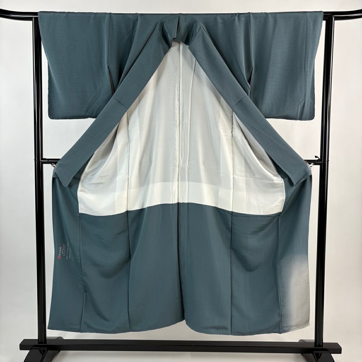 付下 身長151.5cm 袖長62cm S 雙層 松樹尾光琳 有落款 唐獅子 源氏香 金銀彩 漸層 青綠 純蠶絲 名品級