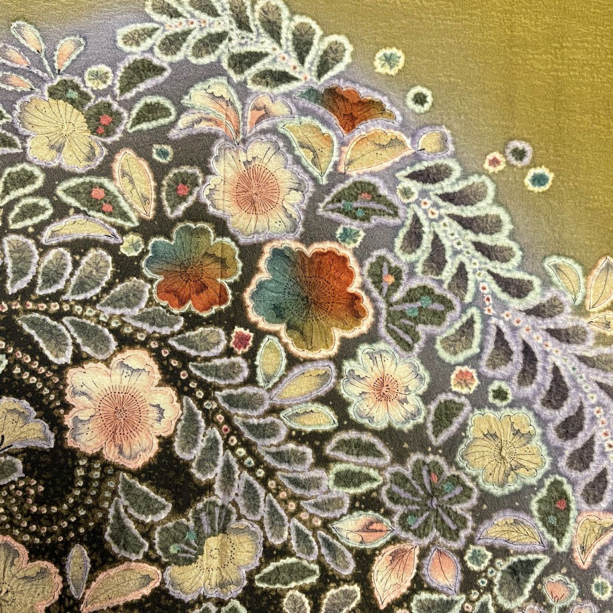 訪問服 身長157.5cm 袖長64cm M 雙層 ますいわ屋 落款あり 辻花染 漸層 鶯綠 純蠶絲 名品級