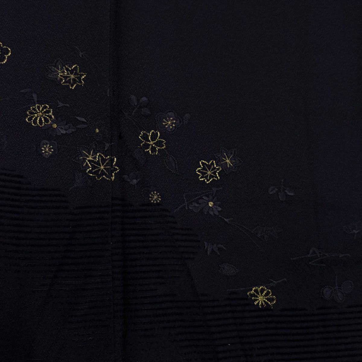 付下 身長161cm 袖長63cm S 雙層 落款有 吹寄 雲紋 金絲 刺繡 深紫 純蠶絲 名品級