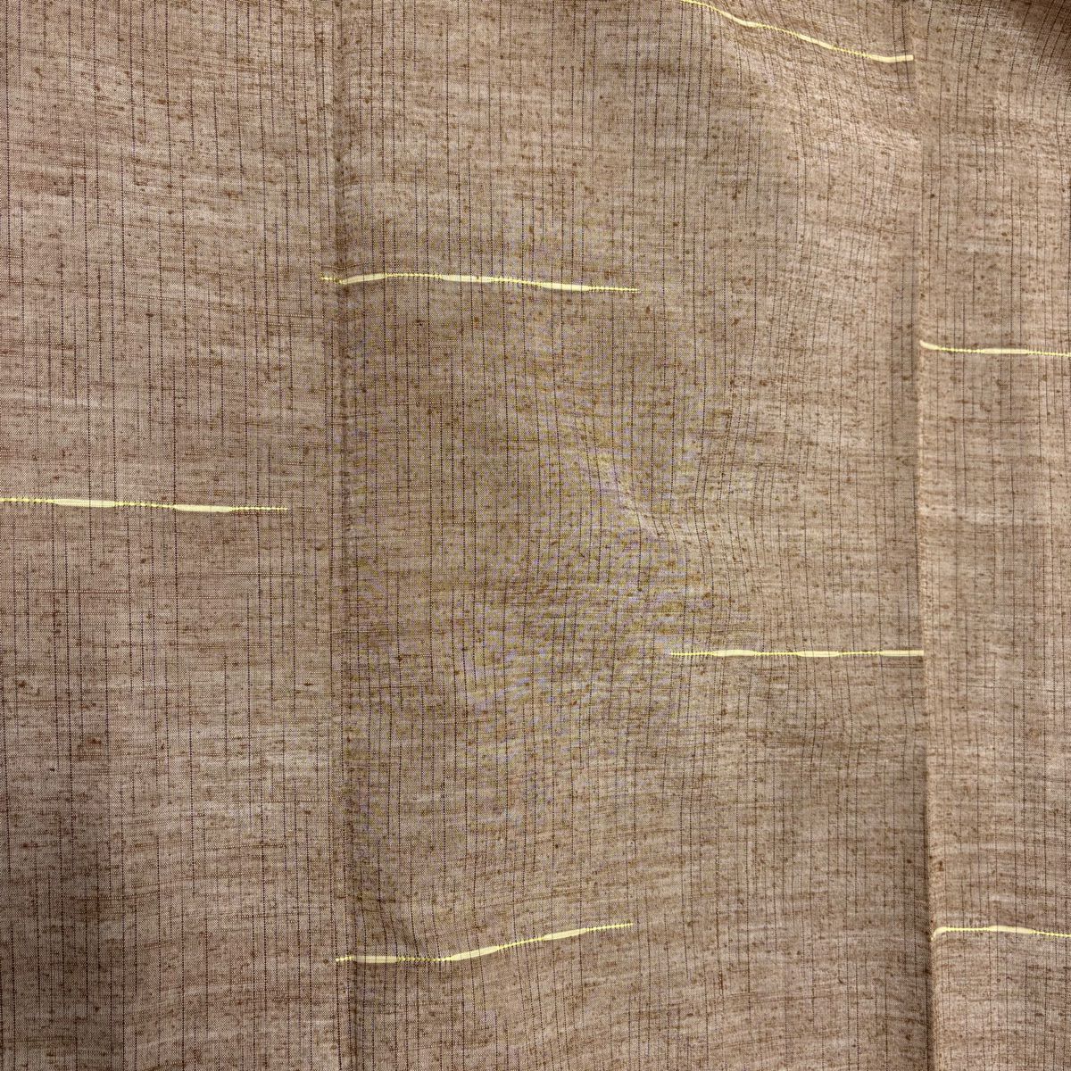 【美品】 小紋 身長162cm 袖長64cm M 單層 紬織織 縞 薄茶 純蠶絲 名品級